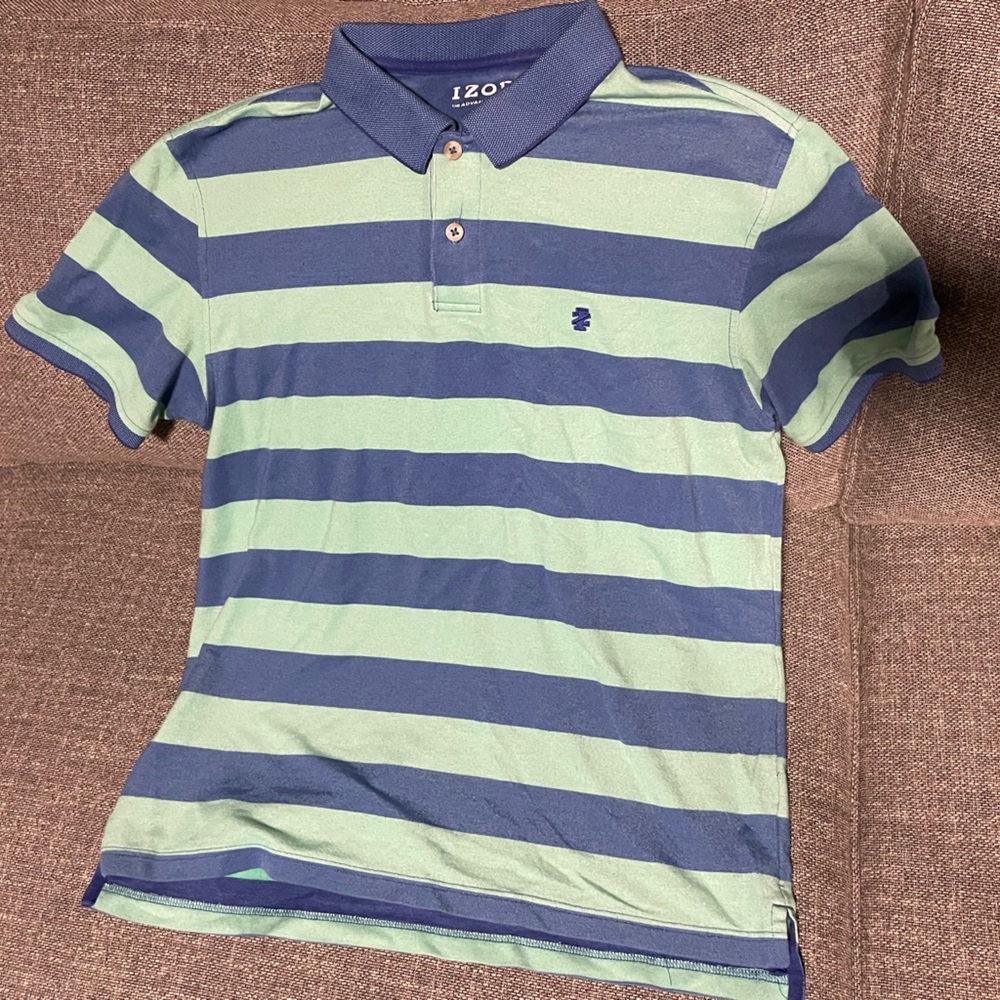 IZOD Men's Striped Polo Shirt - Blue and Green Size Large